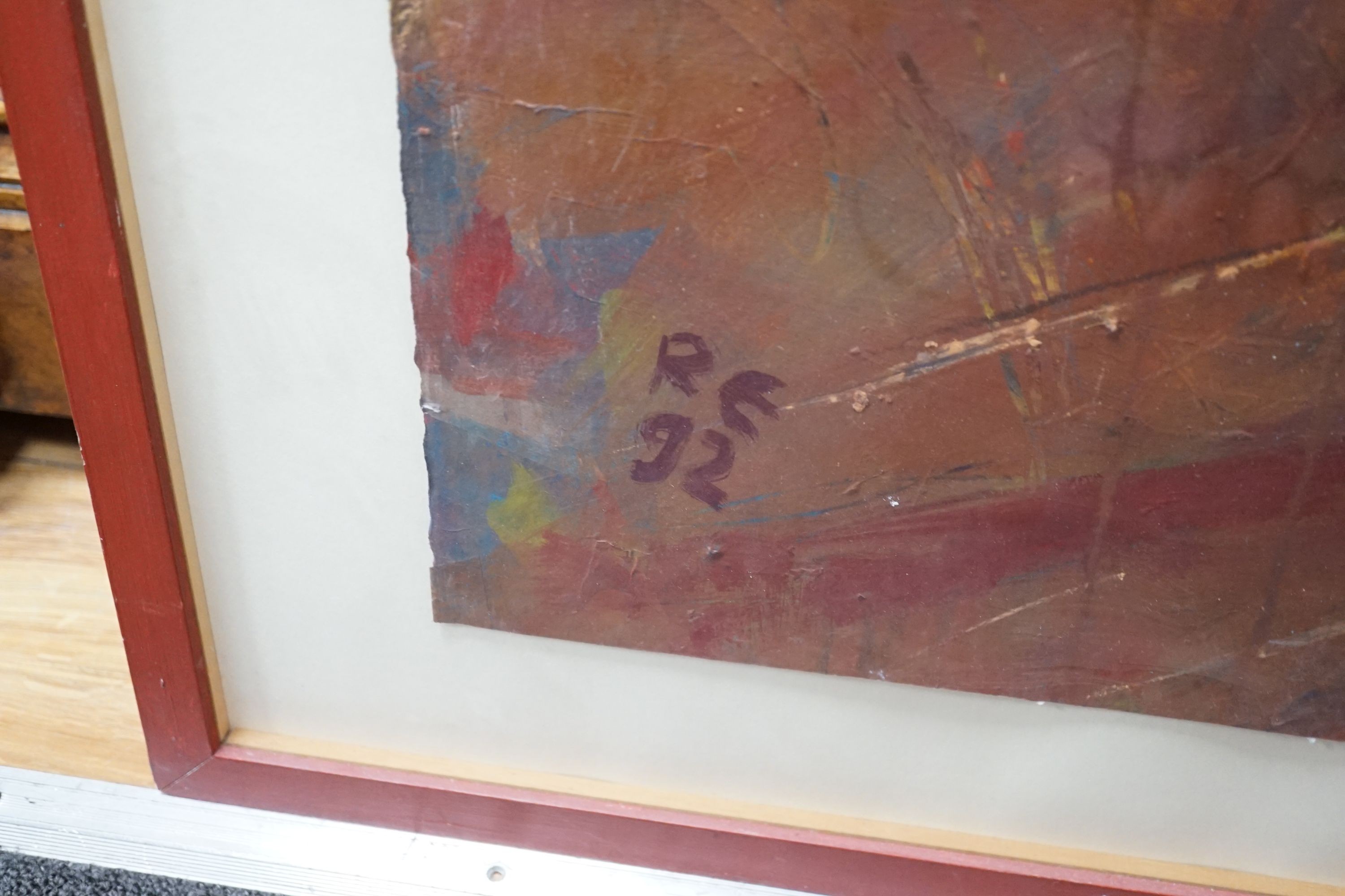 Richard Elliot, oil on paper, abstract horse in a landscape, signed and dated 92, image 89 cm x 65.5 cm